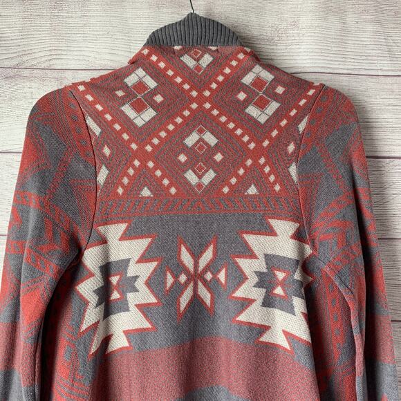 Pink Republic Gray and Red Geometric Southwest Cardigan Open Front Aztec Size M - Picture 7 of 13
